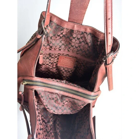 Coach Madison Grommet Studded Carlyle 32401 Brick Red Leather Handbag Hobo Bag - Picture 7 of 8